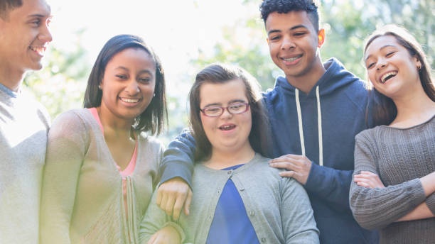 Young friends with developmental disabilities enjoying community time together